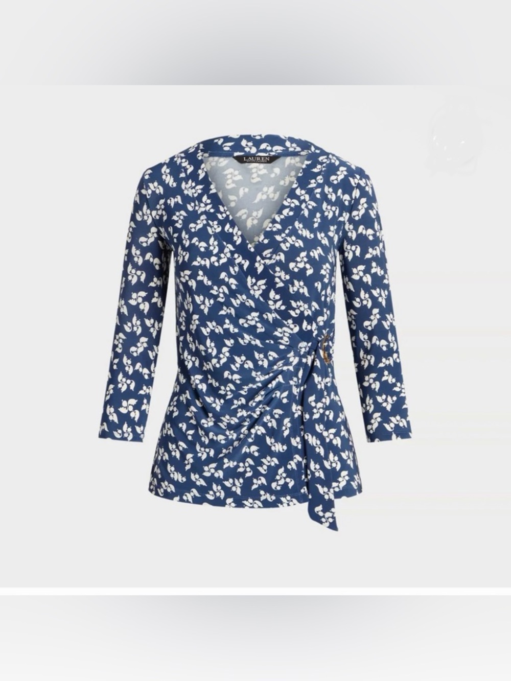 Lauren Ralph Lauren Floral Stretch
Jersey Top In Blue / Cream Women’s Size 3X‎
